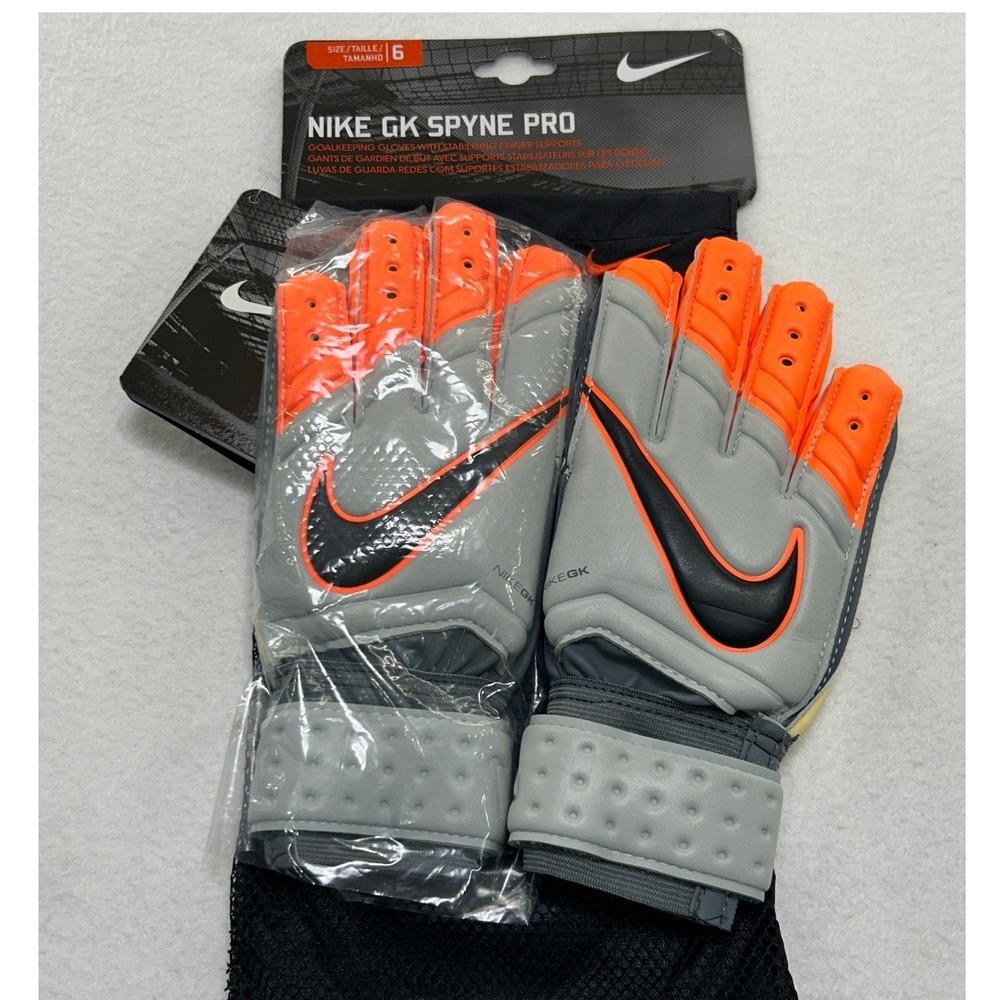 Nike GK Spyne Pro Goalie Gloves Wolf Grey‎ Orange GS0277-100 Size 6 New
